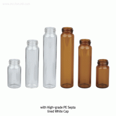 SciLab® 20~60㎖ EPA Vials, Screwcaps, and Septa : SeparatelyWith “USP-I” Boro 5.0 Glass, Clear & Amber, 20~60㎖ EPA 바이알 · 캡 · 셉타가 별도로 공급됨