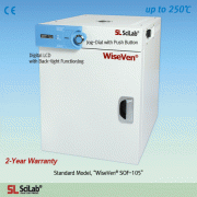 SciLab® Forced-air Ovens “WiseVen® SOF”, 3-Side Heating Zone, 50-/105-/155-/305-Lit, up to 250℃, ±0.3℃ with Wire Shelves/Digital PID Control/Jog-Dial & Push Button/Digital LCD/Back-light LCD/Pre-Heating Zone/Certi. & Traceability 강제 순환식 정밀 건조기/오븐, 고정밀 디지털