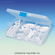Cowie® PTFE Combination Mixed Stirrer Bar-Set, 5-types of 28pcs/set for Lab & Industry, -200℃~+280℃, PTFE 마그네틱바 종합세트