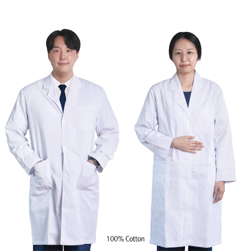 mediclin® White Lab Coat/Gown, 100% Cotton, General Purpose<br>Ideal for Laboratory & Medical, <Korean-Made> 순면 백색 가운