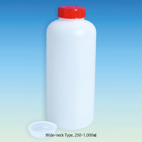 20~5,000㎖ HDPE General Purpose Screwcap Bottle, with Insert Plug Cap for Tight Sealing<br>Wide- & Large-neck Types, -50℃+105/120℃, Non-Autoclavable, PE 바틀