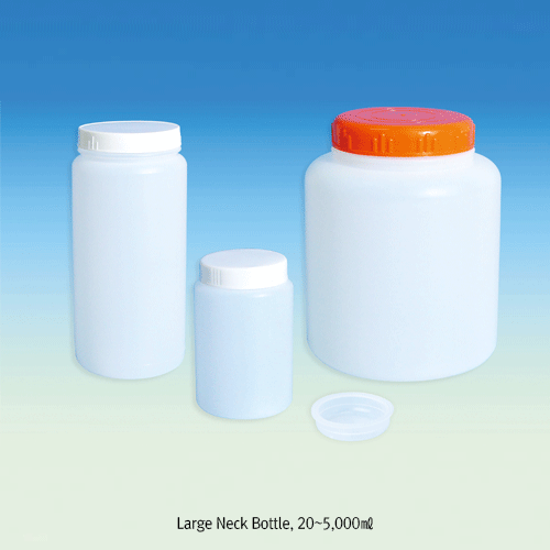 20~5,000㎖ HDPE General Purpose Screwcap Bottle, with Insert Plug Cap for Tight Sealing<br>Wide- & Large-neck Types, -50℃+105/120℃, Non-Autoclavable, PE 바틀