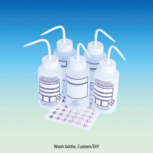 Azlon® LDPE DIY Wash Bottle, Wide Neck, with Write-on-Panel, 250~1,000㎖<br>With (1) Vapour-Venting Cap & (2) Non-Venting Cap, -50℃+80/90℃, LDPE DIY 광구세척병