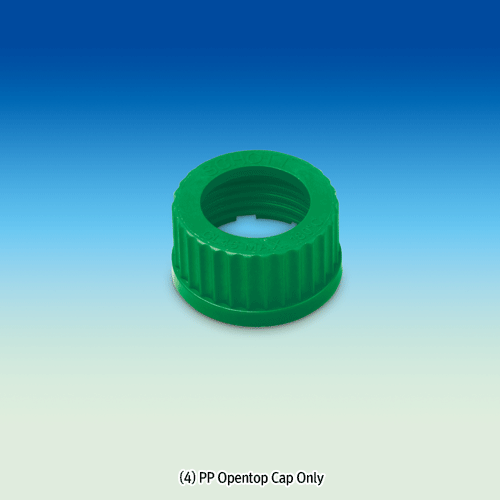 WisdTM Piercing PP DIN/GL Opentop Screwcap and Septa of PTFE/Butylrubber & Silicone, DIN, GL14~GL45<br>For All DIN/GL-screw Necks of Bottles·Tubes·Vessels·Vials, 125/140℃ Stable, 121℃ Autoclavable, 피어싱 오픈탑 캡 & 셉타
