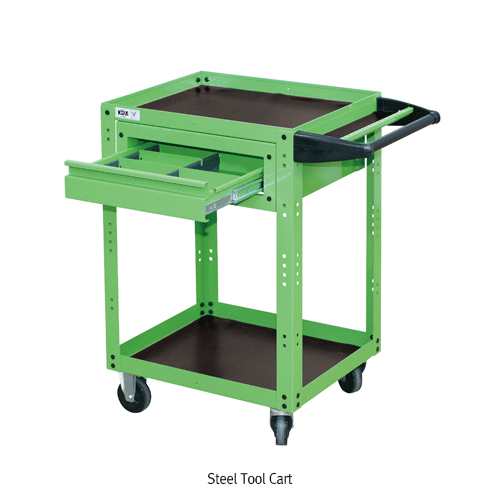 Steel Tool Cart, with 2Drawers·Shelf·Rubber Sheet·Mobile Casters & Brake<br>Functional Storage Solution for the Laboratory·Medical·Industry, 이동형 다용도 스틸 공구함