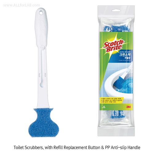 3M® Scotch® Toilet Scrubber, One-touch Exchangeable Head, Easy-to-use<br>With Refill Replacement Button & PP Anti-slip Handle, Reusable Head Brush, 크린스틱 수세미, 변기청소용