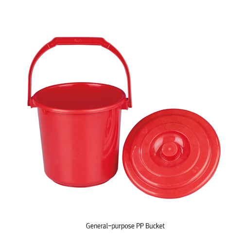 PP General-purpose Bucket, Multi-use, with Handle Grip & Lid, 6~25 Lit<br>Ideal for Storage and Carrying, Good Chemical Resistance, 0℃~125/140℃, PP 일반 버킷