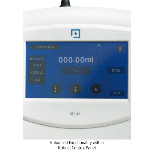 Microlit® Motorized Digital Burette, “E-Burette”, Remote Touchscreen Controller<br>With Re-circulation System, Adjustable 3 Dispensing Speed, 10·25·50㎖, 전동 디지털 뷰렛