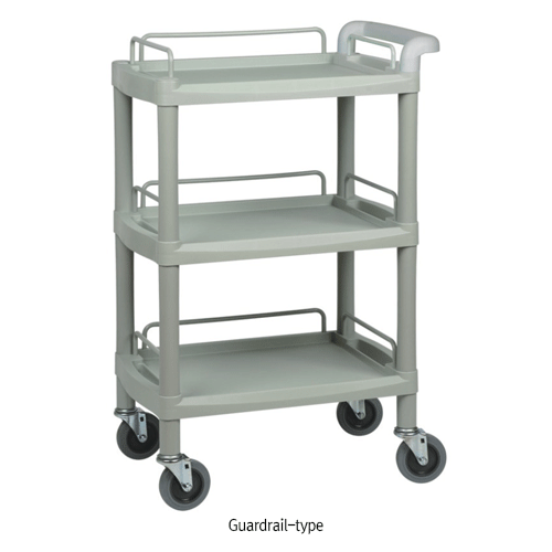 Chemical-Resistant Assembly Cart, ABS, with Pan Tray Shelf, and Caster, Multiuse of Foodstuff·Laboratory·Medical<br>Good Resistance to Chemical & Corrosion, Best Durability, -40℃+85℃, 조립식 플라스틱 카트