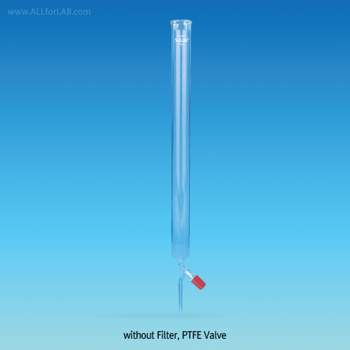SciLab® DURAN glass Chromatography Column, with or without Glass Filter P1<br>With Premium DURAN® PTFE Needle Valve-bore 2.5mm, Fine Control, 크로마토그래피 칼럼