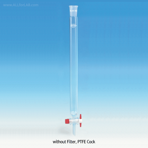 SciLab® DURAN glass Chromatography Column, with PTFE Cock, 24/40 or 24/29 Joint<br>With Premium DURAN PTFE Cock-bore 2.5mm, Effective-id.Φ10~45, h200~700mm, 조인트부 크로마토 칼럼