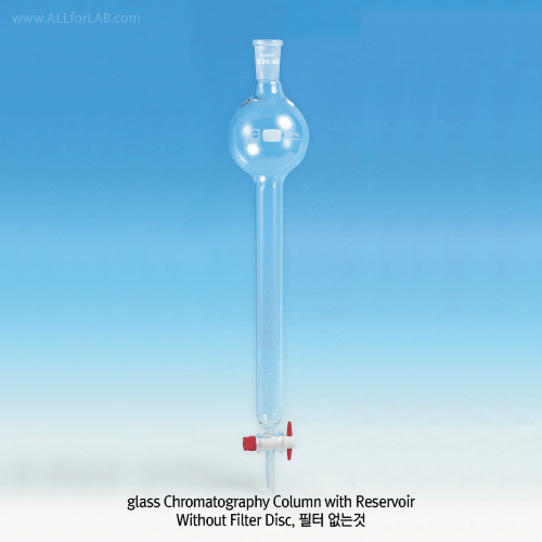 SciLab® DURAN glass Chromatography Column, with Reservoir, PTFE Cock and 24/40·24/29 Joint<br>With Premium PTFE Cock Bore Φ2.5mm, Effective Tube-id Φ13.4~63.6/height 500mm, 조인트부 리저버형 크로마토 칼럼
