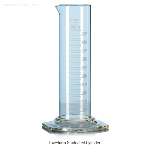 DURAN® Low-form Graduated Cylinder, Class B, Good Stability, 10~2,000㎖<br>With Hexagonal Base & White Enamel Graduation, Boro-glass 3.3, <Germany-Made> 단형 메스실린더