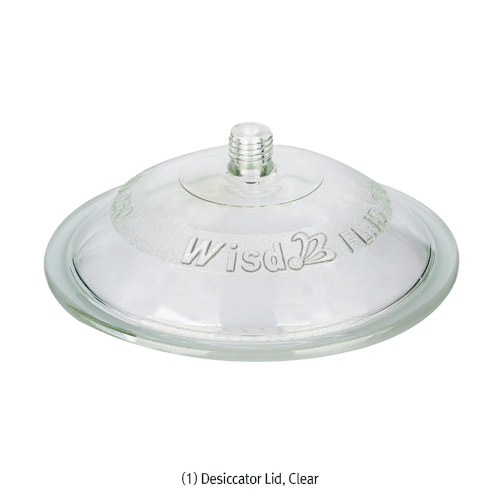 WisdTM Functional Glass Desiccator Set for General-purpose and Vacuum-use, with Compatible Lid & Plate, id.Φ150~Φ300mm<br>With or Without Interchangeable PTFE Needle-valve Stopcock, Clear & Amber, 기능성 유리 데시케이터 세트, 일반용 & 진공용 호환, 투명 & 갈색