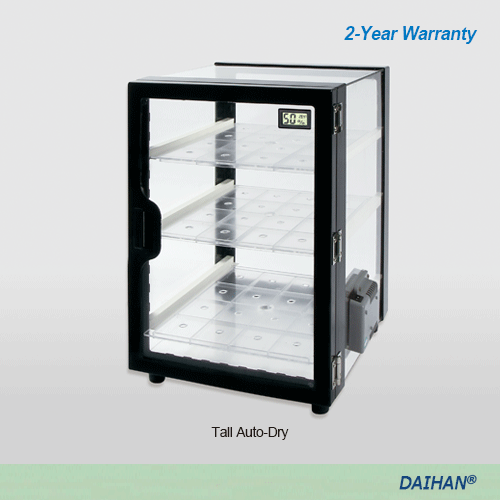 DAIHAN® 33Lit Auto-Dry PMMA Desiccator, Short- & Tall-form, Dehumidifier ~25%RH<br>With ABS Frame·Digital Thermo-Hygrometer, 자동 습도 조절 데시케이터