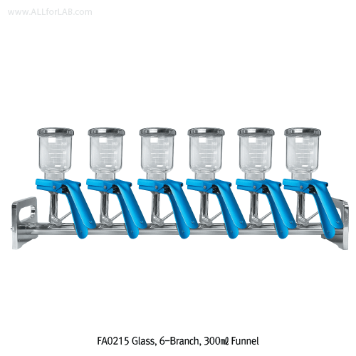 TJV® Vacuum Manifolds & Filter Holder Funnel, Ideal for Strong Solvents & HPLC media<br>With All Stainless-steel & Glass Funnel, Single-/3-/6-Branchs, <China-made> 진공 매니폴드&필터 홀더