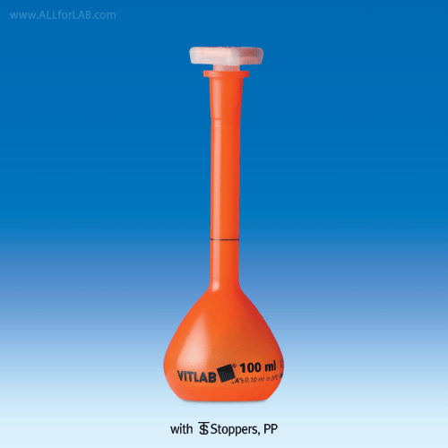 VITLAB® PMP A-class Certified Volumetric Flask, Crystal-clean, Quality Traceable, 10~1,000㎖<br>With Lot. No.·Certificate·Stopper, DIN/ISO, 0℃~150/180℃ Stable, <Germany-Made> A-급 PMP 메스 플라스크, 배치보증서부