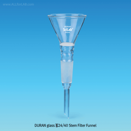 Joint Stem Filter Funnel, Φ70~Φ100mm, with ASTM & DIN Joint-24/40·24/29<br>Made of Borosilicate-glass 3.3, 조인트부 글라스 필터 펀넬