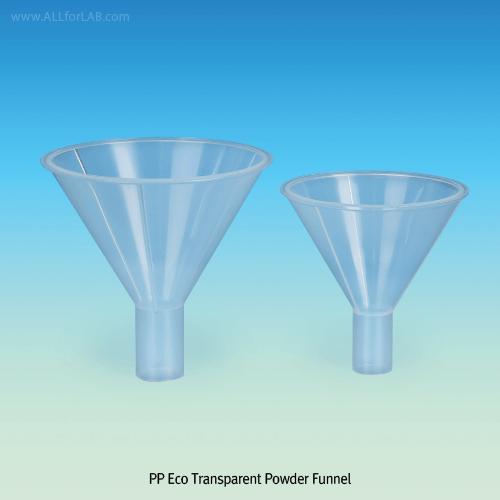 Transparent Powder Funnel, PP, with Wide Stem, Φ70~Φ150mm<br>Chemical Resistant, Fast & Efficient, Autoclavable, -10℃+125/140℃, PP 투명파우더 펀넬