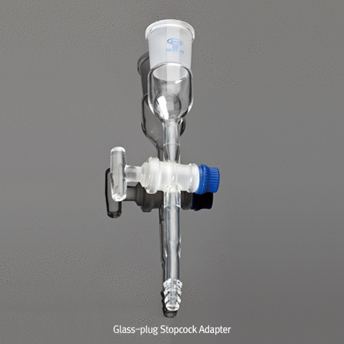 Stopcocked Socket Adapter, with ASTM & DIN Joints, Glass Plug Bore Φ2.5mm<br>With Connection Stem Φ8/9mm, 소켓형 유리 스탑콕 어댑터