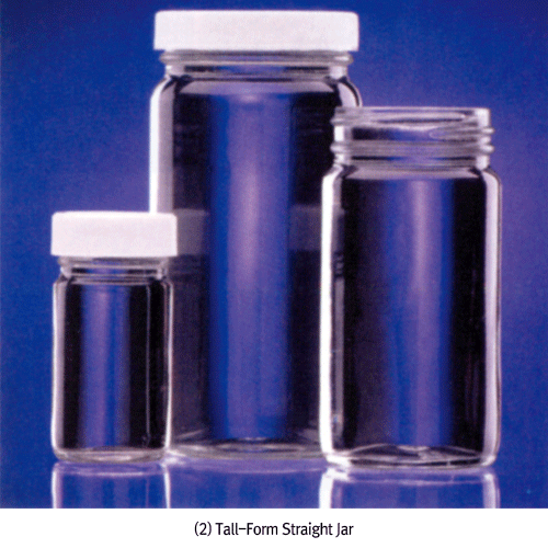 Wheaton® CLEANPACKTM Clear Straight Sided Jars, Short- & Tall-form, 30~1,000㎖<br>Ideal for Large Solid Samples, with Chemical Resistant PP Screwcap, ASTM·EPA·USP, 자 / 大 광구병