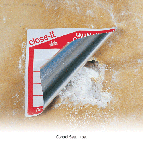 Burkle® Close-itTM Control Seal Label, for Sampling, Can be write on, 95×95mm & 150×150mm, 250 or 500pcs/roll<br>Ideal for Hermetically Sampling Hole, Strong Sandwich-type of Aluminum & Paper, Available Different Color, 샘플마킹/봉합 라벨테이프