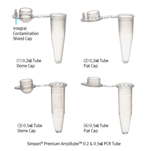 Simport Premium AmplitubeTM 0.2 & 0.5㎖ PCR Tube, PP, with Ultrathin Wall<br>Integral Shield Domed or Flat Cap, Writing Area, <Canada-Made> 0.2㎖ & 0.5㎖ PCR 튜브