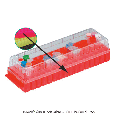 Simport® UniRackTM 60- & 80-hole Micro & PCR Tube Combi-Rack, PP, Stackable<br>Ideal for Cryovial·Microtube·PCR Tube, Hole Φ7 &12mm, Reversible-type, 만능형 양면랙