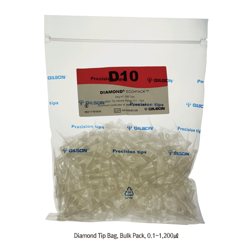 Gilson Diamond Tip, Ideal for Gilson & witeg-pipettors, Made of High-quality Polypropylene, 0.1~10,000㎕<br>With Bulk·Hinged Rack·Individual Sterile Pack- type, with Graduated Volume Markers, Autoclavable, <France-Made> 길슨 정밀 피펫터 팁