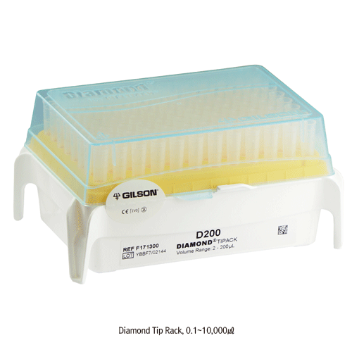 Gilson Diamond Tip, Ideal for Gilson & witeg-pipettors, Made of High-quality Polypropylene, 0.1~10,000㎕<br>With Bulk·Hinged Rack·Individual Sterile Pack- type, with Graduated Volume Markers, Autoclavable, <France-Made> 길슨 정밀 피펫터 팁