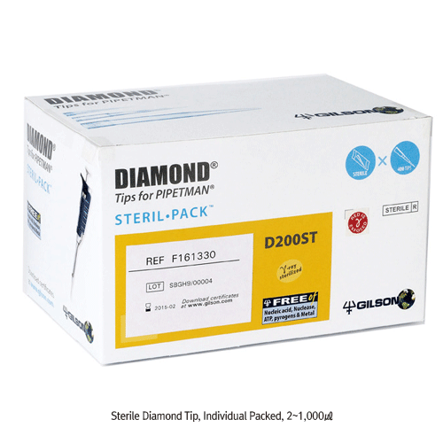 Gilson Diamond Tip, Ideal for Gilson & witeg-pipettors, Made of High-quality Polypropylene, 0.1~10,000㎕<br>With Bulk·Hinged Rack·Individual Sterile Pack- type, with Graduated Volume Markers, Autoclavable, <France-Made> 길슨 정밀 피펫터 팁