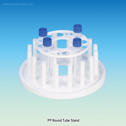 Round Tube Stand, PP, with12 Holes & 16 Draining Pegs, for Φ19 & 25mm Tubes<br>Assembly for Handling & Storage, Autoclavable, 조립식 시험관랙