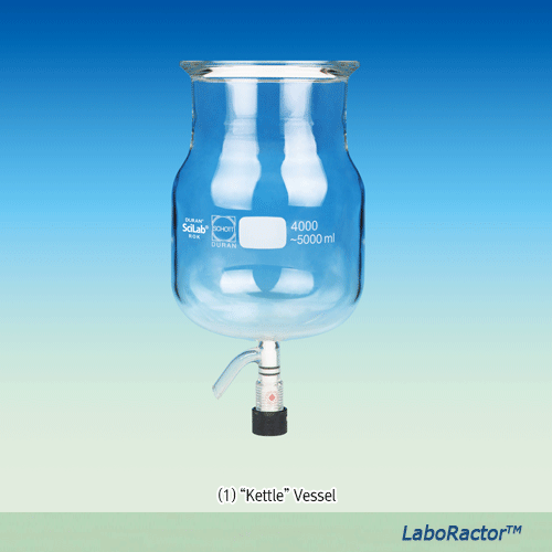 LaboRactorTM 2~50 Lit Mantle-Heated Reactor Set, with (1) Single-wall Glass Vessel “Kettle” or (2) Round Flask<br>With O-Ring Flange·PTFE Impeller·PTFE Drainvalve, Digital 50~1000rpm, 맨틀가열형 진공반응조 세트, 케틀 & 환형