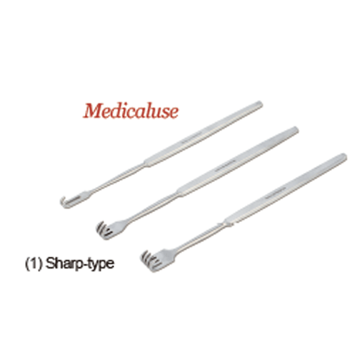 Single Hook Retractor, Stainless-steel 410, L160mm, Medicaluse<br>Sharp- & Blunt-type, 2~4 Prong, 훅 리트렉터, 의료용, 비부식