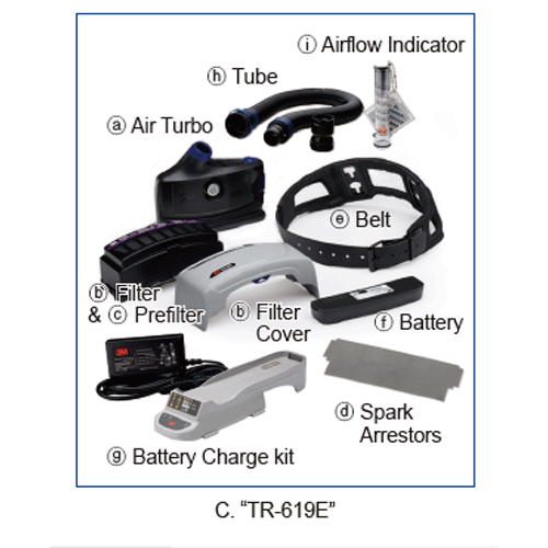 3MTM VersafloTM Modular Respirator System, A. Hood with Suspension+B. Breathing Tube+C. Air Supply Source, APF1000<br>for Powered Air Purifying, Comfortable Protection against Multiple Hazards, 전동식 마스크 시스템, 헤드탑+튜브+에어터보