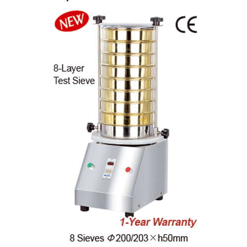 DAIHAN® Digital Vibrating Sieve Shaker “SKS-208”, Acceptable Φ100~203mm Sieves<br>Capa-8 Sieves Φ200/203×h50mm, Ideal for Sieving·Classifying·Filtering, CE Certified, 시브쉐이커, 최대 8단, Φ200/303