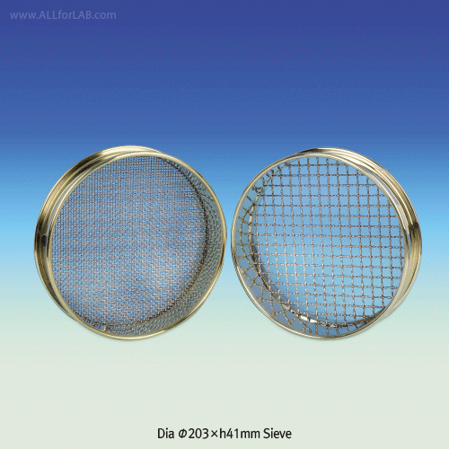 DAIHAN® Φ203×h41mm Standard Test Sieve, with Stainless-steel Mesh-Holes(■) & Brass-Frame<br>표준망체, 스테인레스 메쉬홀(■) 황동틀, KS/ASTM/ISO 규격에 준함.