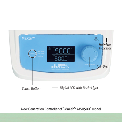 DAIHAN® Premium 500℃ High-Temp Hotplate Stirrer “MSH500”, Solid Ceramic Glass Plate, 200×200mm, 80~1,500rpm<br>With Permanently Brushless Shade Motor(BLAC), Large LCD, Optimum Insulation Layer. Accurate Temp Control, Hot-Top Indicator<br>고온용 디지털 가열 자력 교반기