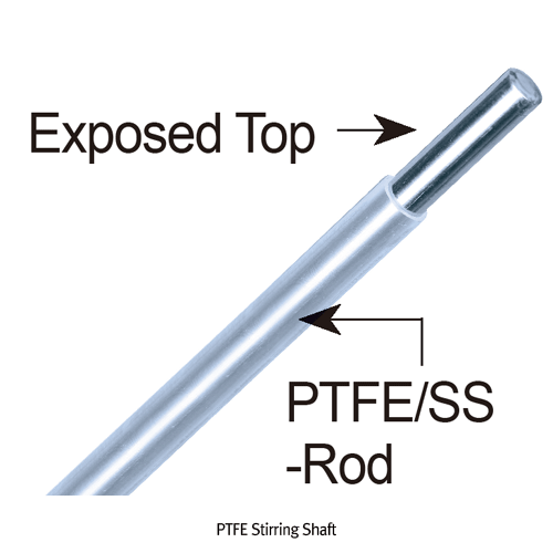 PTFE Stirring Shaft, with Stainless-steel Insert, for Lab & Industrial Overhead Stirrers, Rod Φ8 & 10×L300~650mm<br>With Centrifugal & Square-type, High Temperature Resistant and Corrosion-Proof, -200℃+260℃, Normal-grade, PTFE 교반봉/임펠러