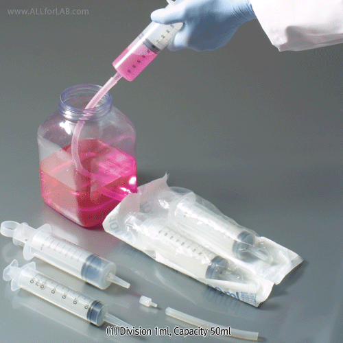 Burkle® 50 & 100㎖ PP Sterile Sampling Syringe, Graduated<br>With Luer Adapter(for 100㎖), Individually Packed, -10℃+125/140℃, 살균 샘플 시린지
