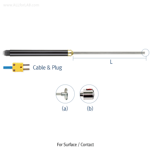 K-type Thermocouple Probe, for Wide-range Temp -100℃+1000℃<br>With Common use Plug “Miniature 2 Flat” and Cable,“ K-형” 온도계 & 각종 열기구 온도 프로브