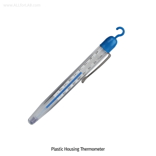 Alla® Plastic Housing Thermometer, Pen-type, Ideal for Freezer, Mercury Free, Compact Size<br>With Pen Clip & Hanging Ring, 11g, L140mm, -25℃+50℃, <France-Made> 플라스틱 하우징 온도계