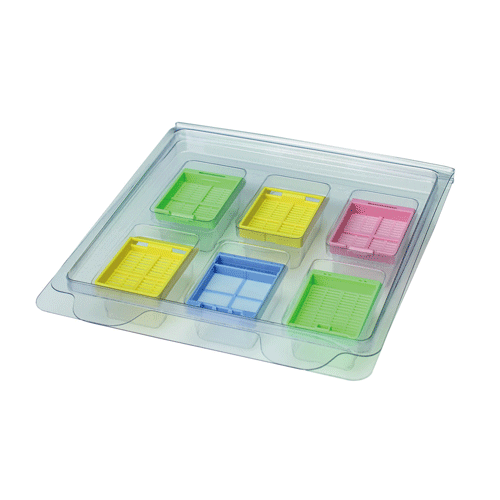 Simport® Paraffin Block Mailer, for All Regular Tissue & Biopsy Cassettes, 6 Compartments<br>Made of PVC, with Attached Cover, 파라핀블록 메일러, 커버 일체형