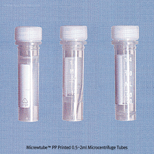 Simport® Micrewtube® 0.5~2㎖ Sterile Microcentrifuge Tube, PP, HDPE Lip Seal Screwcap<br>Ideal for Cryogenic Work, White Printed Graduation, 17,000 RCF, 멸균 스크류캡 마이크로 튜브