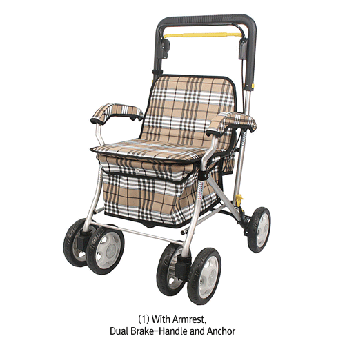 Rollator(Wheelchair Rollator Walker), 2 in 1 Walker Aid & Transport Chair<br>Ideal for the Disabled or the Elderly, Compact Folding, Weight Capacity 80/100kg, 보행 보조차, 성인, 노인용