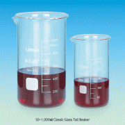 SciLab® Classic Tall Beaker, with Graduation, With or Without Spout, 50~1,000㎖<br>Made of Boro-glass 3.3, Useful for Heating & General-purpose, 유리 톨 비커