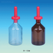 30~125㎖ Dropping Bottle, with PP Stopper & Rubber Bulb<br>Made of Soda-Lime Glass, Complete Set with PP Stopper·Bulb·Glass Pipet, 드로핑 바틀