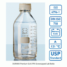 DURAN® Premium GL45 PFA Screwcapped Lab Bottle, with PFA Pouring Ring, -196℃+260℃, 100~1,000㎖<br>Ideal for Pharmaceutical Field, Aggressive Media Handling, and Depyrogenation, Boro-glass 3.3, 내열 테프론캡 프리미엄 바틀
