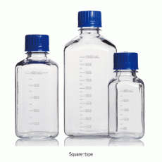 Azlon® 250~2,000㎖ PC Media Bottles, Square- & Round-type, Narrow Neck, with Heavy Duty & GraduationIdeal for Culture Media & Low Temperature Autoclavable, -100℃+135/140℃, PC 4각 & 원형 헤비듀티 메디아 바틀