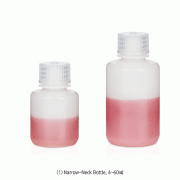 4~60㎖ HDPE Mini Lab Bottle, Narrow-& Wide-Neck, Excellent for Sealing with Inner Thread<br>Good Chemical Resistance, 105/120℃ Stable, Non-Autoclavable, HDPE 미니바틀